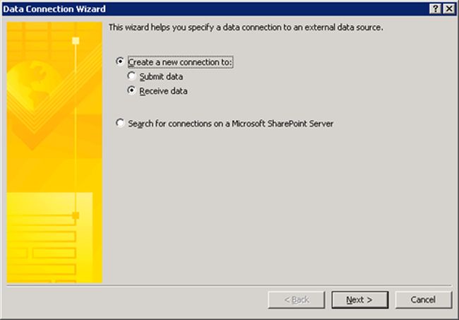 receive data InfoPath designer